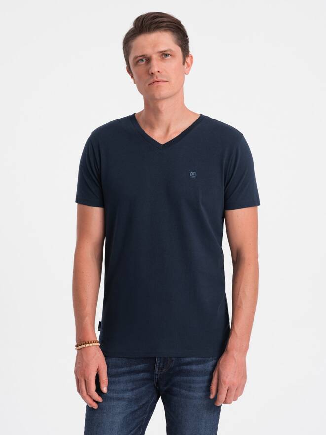 Pánské tričko V-NECK s elastanem - tmavě modré V2 OM-TSCT-0106